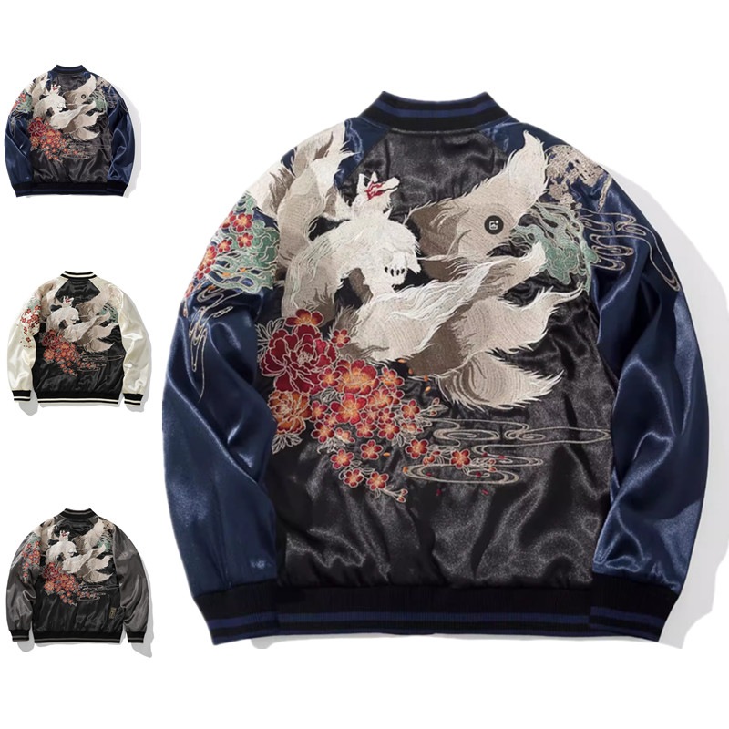 2025新作 九尾の狐プレミアム刺繍 ベースボールジャケット メンズ＆レディース ゆったり 立ち襟 ヘビーデューティ カップル対応 ストリートトレンド