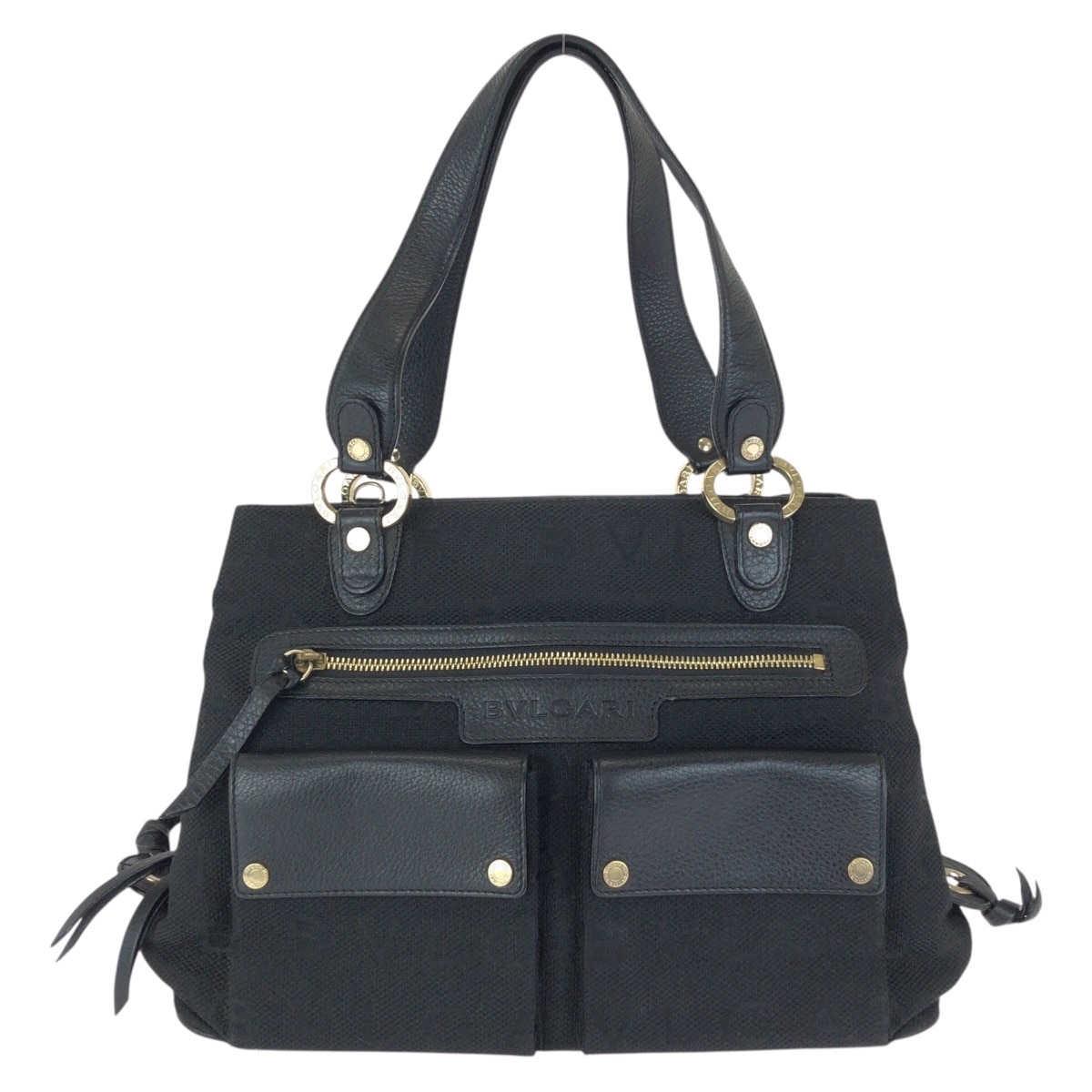 美品 ロゴマニア マキシレッタレ ブラック 黒 ゴールド金具 キャンバス/レザー トートバッグ ハンドバッグ レディース 602580