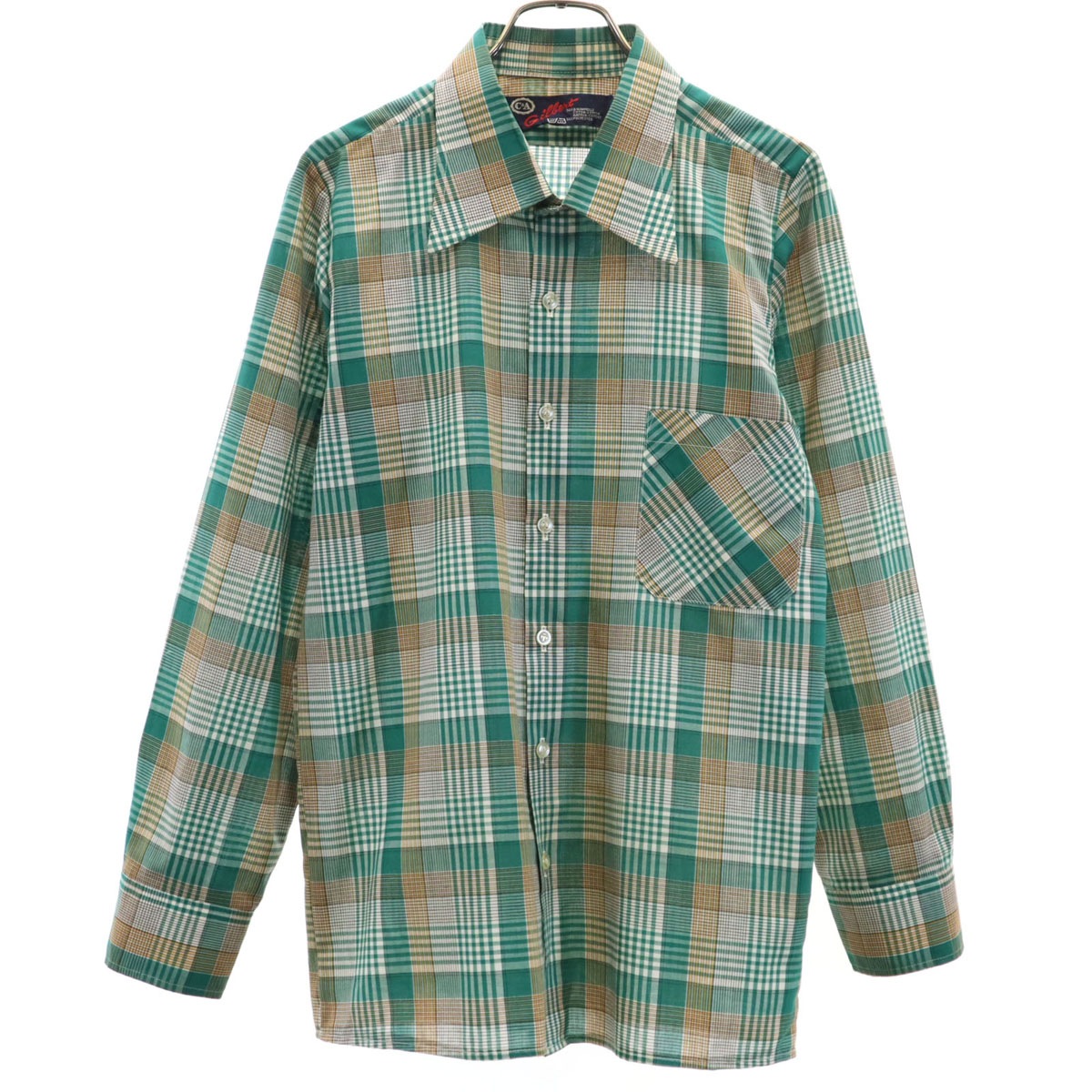 Gillent 70s 80s ヴィンテージ チェック柄 長袖 シャツ グリーン メンズ 古着