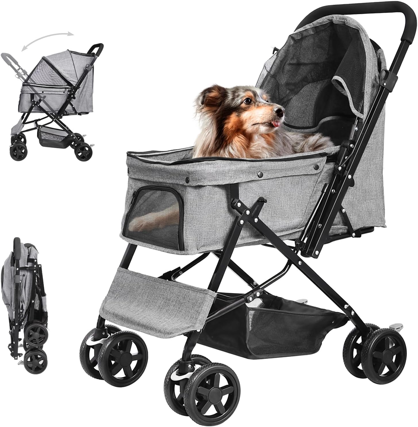 折りたたみ式ペットカート 対面式2way 4輪 前輪360度回転 後輪ブレーキ付 耐荷重20kg 中型犬 小型犬 多頭用 通院 介護用