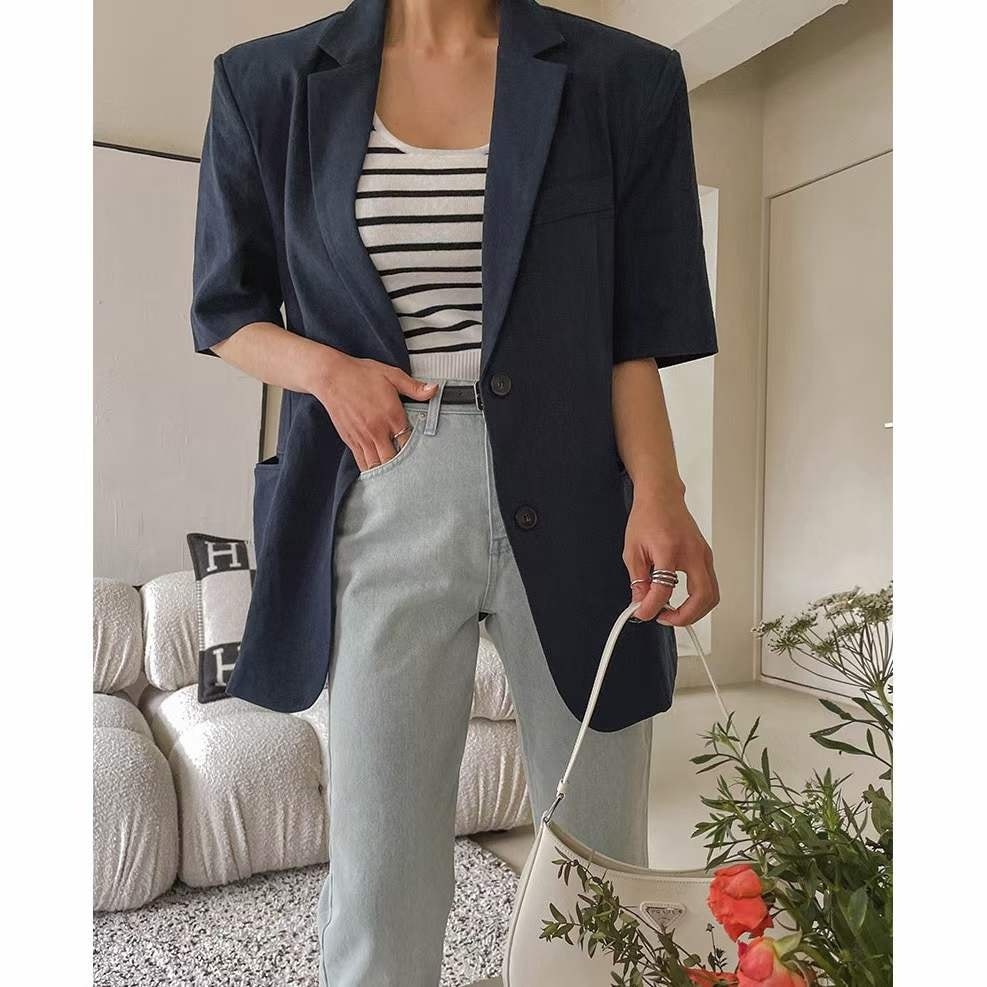 レディース　リネン　ジャケット　24SS　ボタン　オーバーサイズ