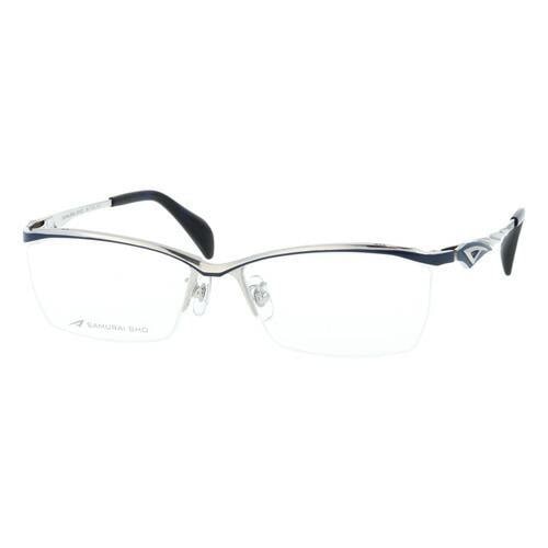 メガネ SS-T121 col.2 57mm シルバー/ネイビー 日本製 2024年 サムライ翔 ビジネスライン レンズ付き レンズセット 度なし 度付き