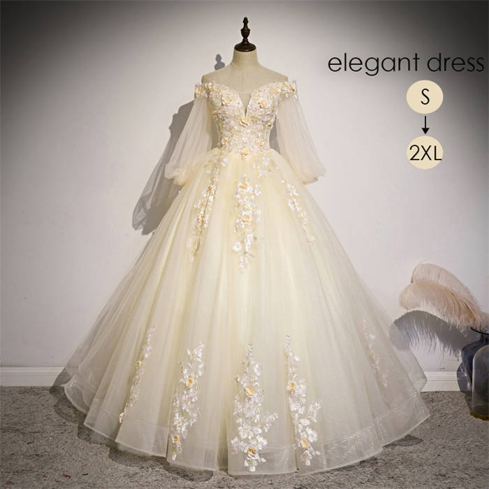 カラードレス コンサート オフショルダー 衣装 ウェディングドレス 花嫁 パーティードレス 結婚式 ワンピース レディース プリンセス Aライン ロングドレス マキシ 30代40代50代 おしゃれ 披