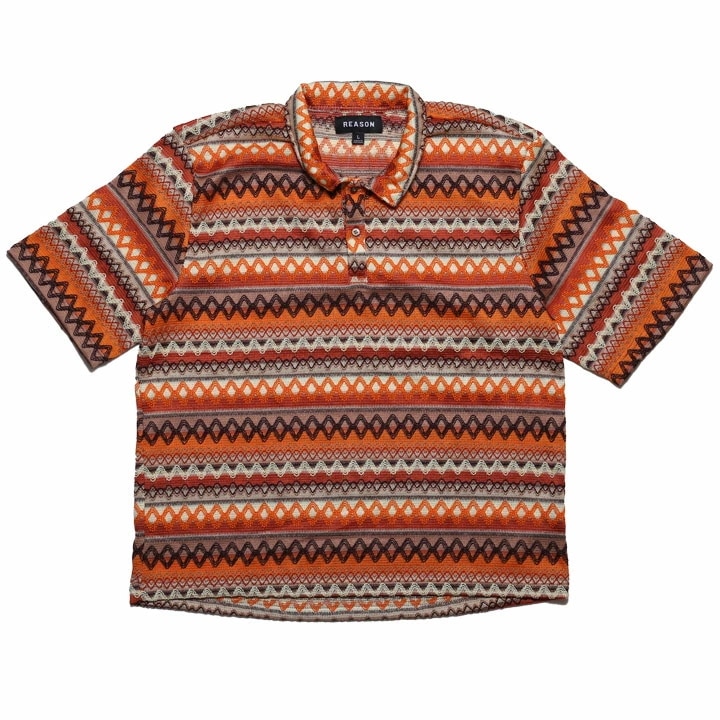 REASON 半袖シャツ メンズ 春夏用 茶色 大きいサイズ リーズン 柄シャツ アロハシャツ おしゃれ 総柄 大人 ストライプ ニット チェック柄 ライン 模様