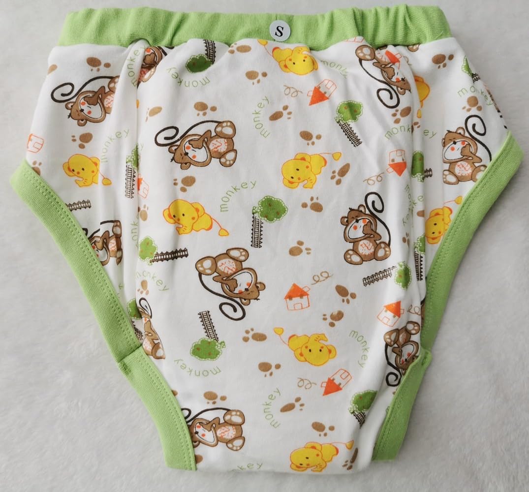 大人用 おむつカバー 防水 失禁パンツ 老人 介護おむつ 失禁 おねしょカバー トレーニングパンツ グリーン かわいいおさる ABDL (Lサイズ)