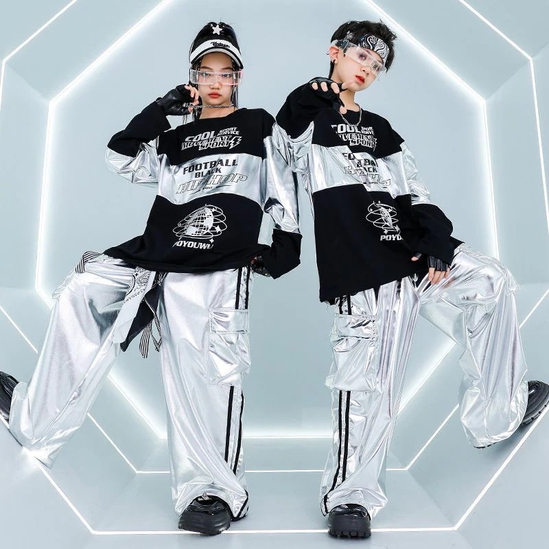 ストリートダンスの子供のファッション服のモデルショーの演出服の男の子のヒップホップの明るい顔のスーツのhiphopの女の子の演技服の秋