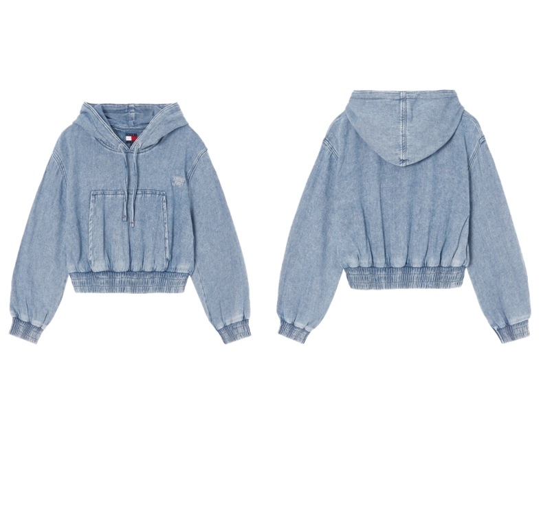 Denim Cropped Hoodie (T32F0TTO11TWT1 )