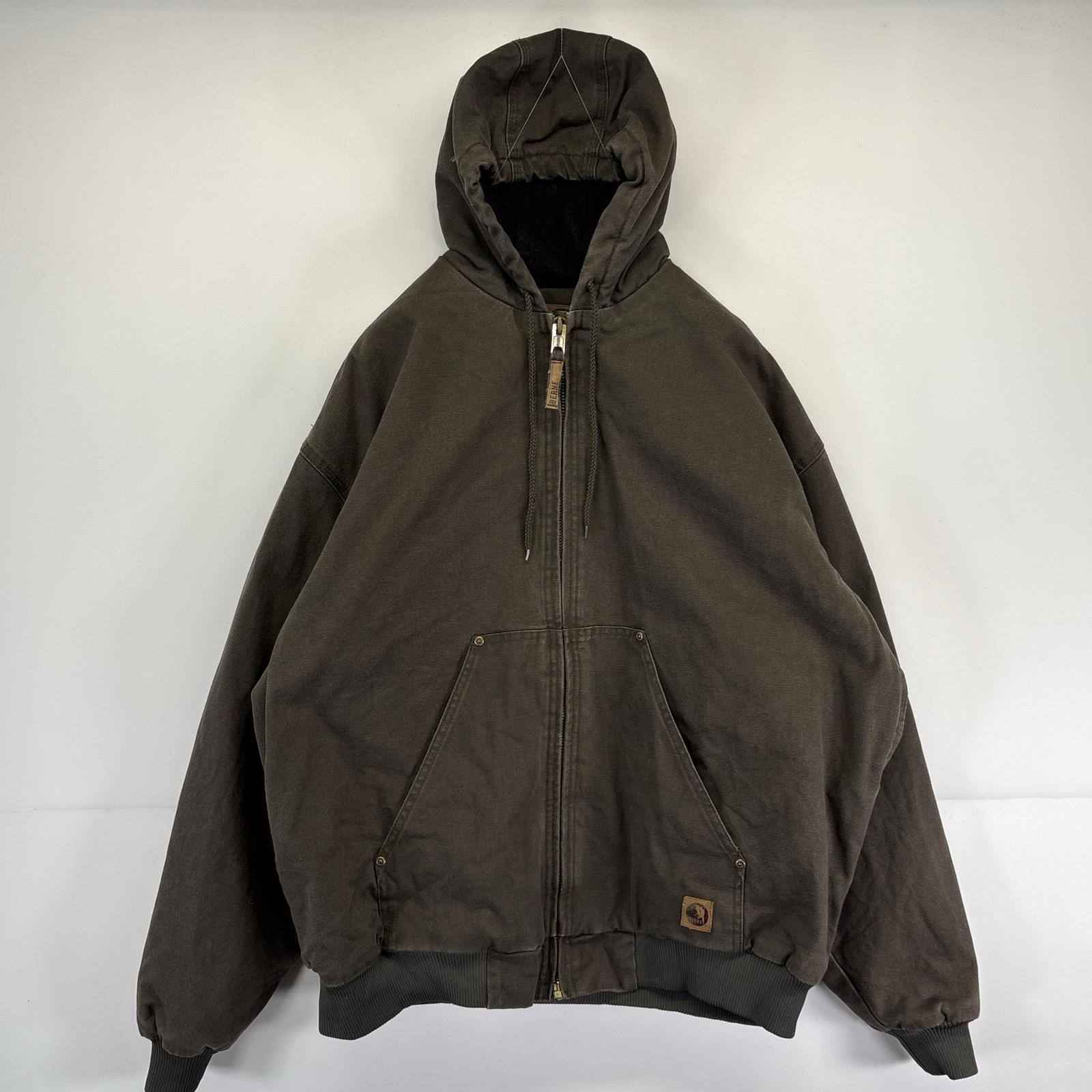 古着 BERNE ワークジャケット ダック アクティブタイプ ワンポイントロゴ 大きいサイズ フルジップ 2XL ブラウン系 メンズ