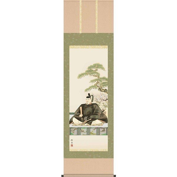 掛軸/慶祝縁起画/天神/天神/長江桂舟/三美会/洛彩緞子本表装/尺五サイズ幅54.5cm/桐箱畳紙収納/表装品質十年保証