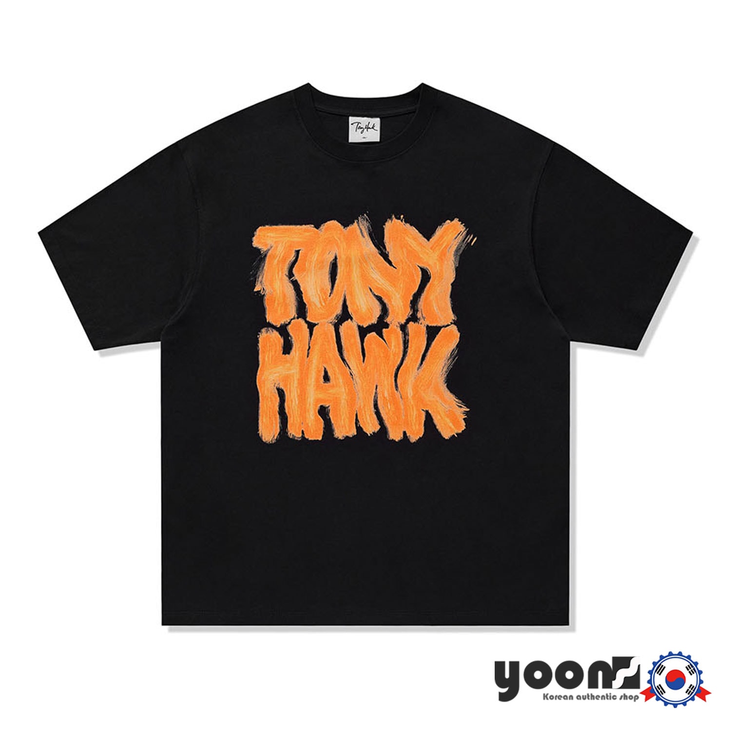 [TONY HAWK] ブラシレタリンググラフィックTシャツ（ブラック)