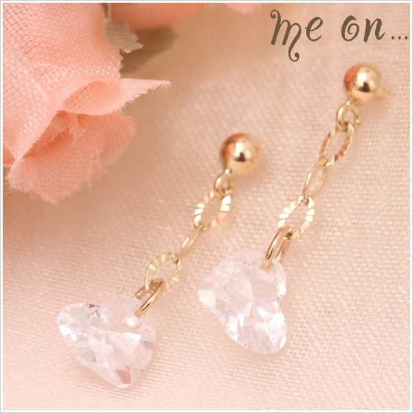 me on... K10YG ハート キュービックジルコニア ピアス 発送目安２-３週間