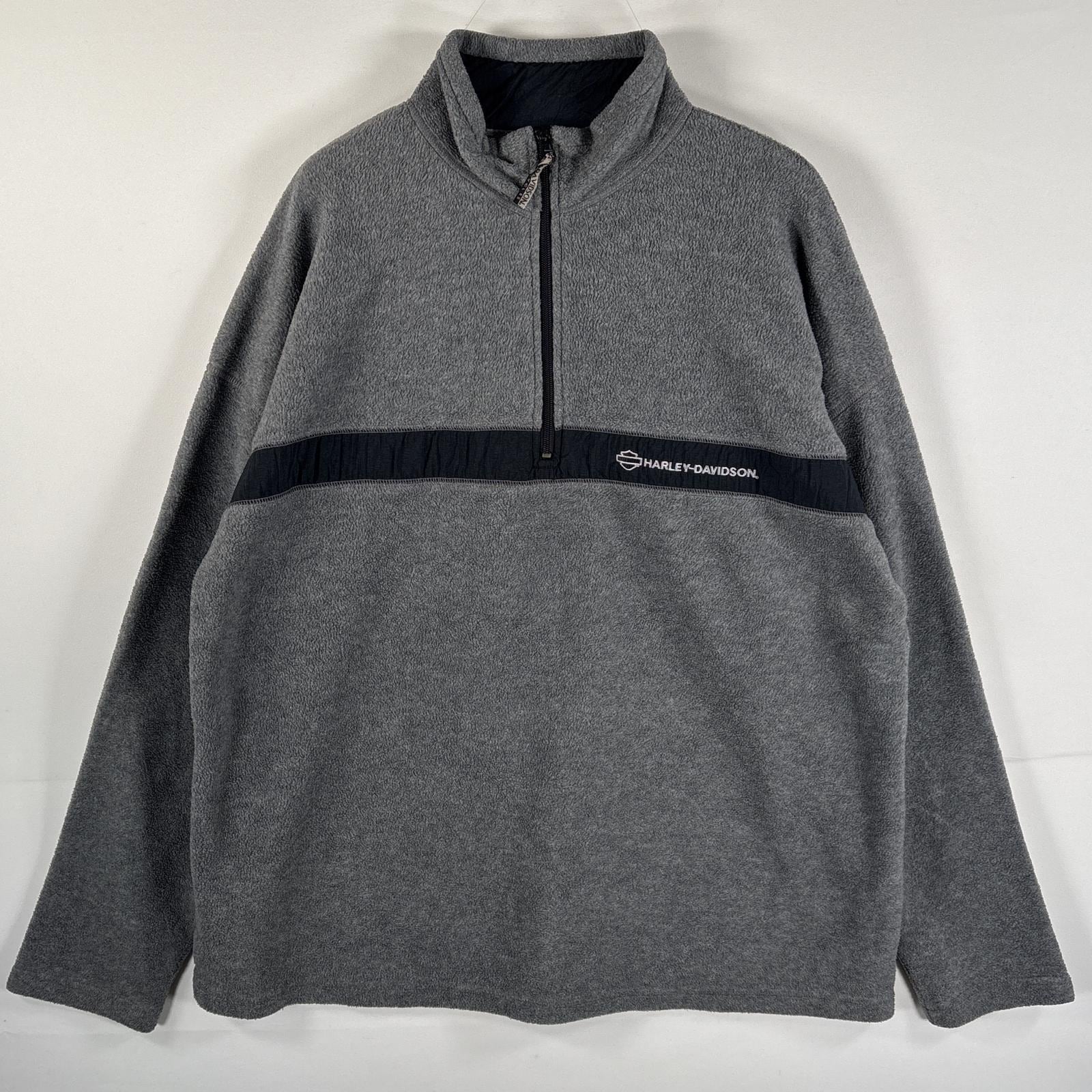 古着 USA製 フリースジャケット ハーフジップ 大きいサイズ ロゴ刺繍 XーLARGE グレー メンズ