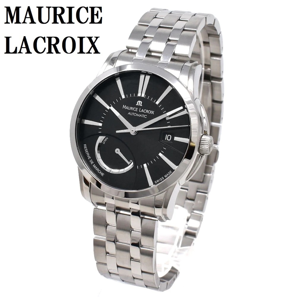 モーリスラクロア MAURICE LACROIX ポントス リザーブ ド マルシェ パワーリザーブ オート 自動巻き 腕時計 ウォッチ メンズ シルバー ブラック