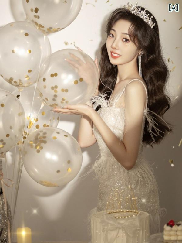 ドレス　パーティー　レディース 美しい 誕生日 パーティー ドレス ハイエンド 贅沢 な 重厚な スパンコールの サスペンダー