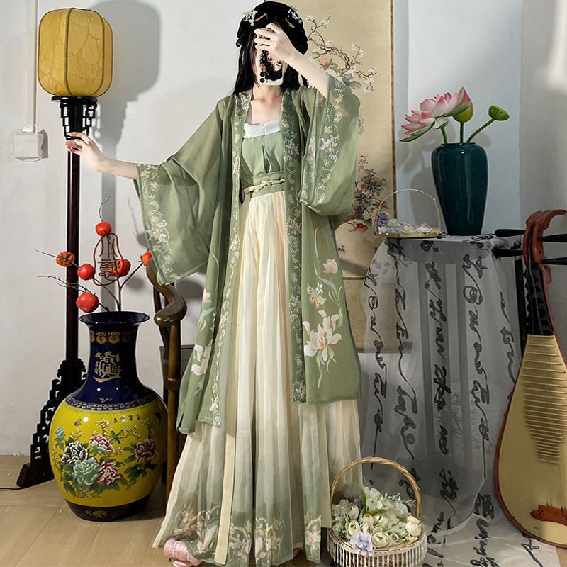 大人の漢服女装2023新宋系プリント長安寺腰丈中国風プリーツスカート春夏デイリー着用