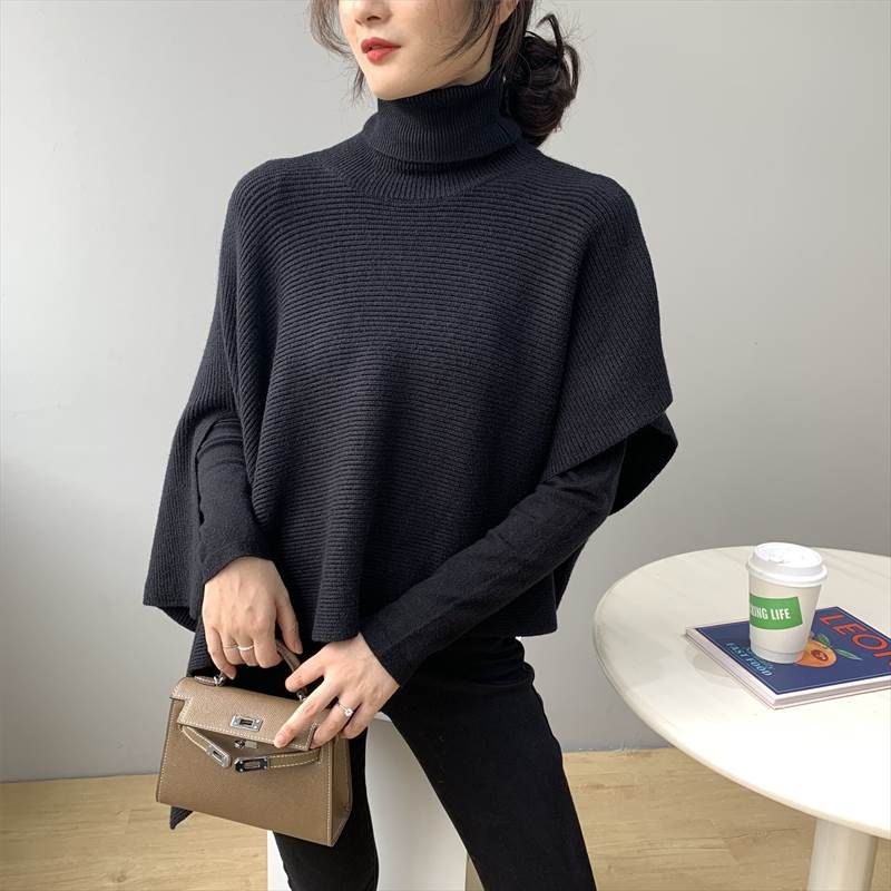 クーポン有ニット アシンメトリー トップス レディース セーター プルオーバー 個性的 春 秋 冬 ショート丈 五分袖 七分袖 ハンキングスリーブ タートルネック ハイネック BIGシルエット ブラッ