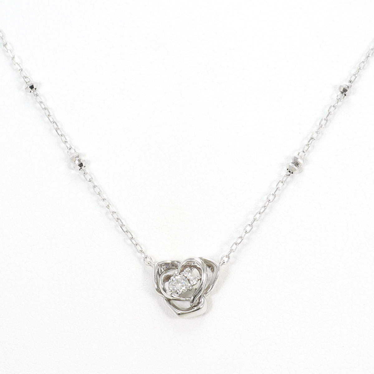 K18 18金 WG ホワイトゴールド ネックレス ダイヤモンド 0.08 ct ピンクサファイア 総重量約1.8g 約42cm 中古
