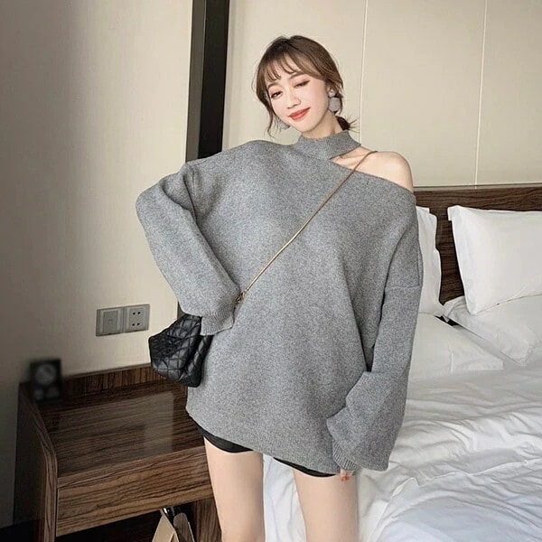 トップスニットニット 肩出し トップス フリーサイズ セクシー 大人 オフショルダー レディース 黒 秋冬 セーター ゆったり カジュアル グレー 可愛い オーバーサイズ 春 肩だし 長袖
