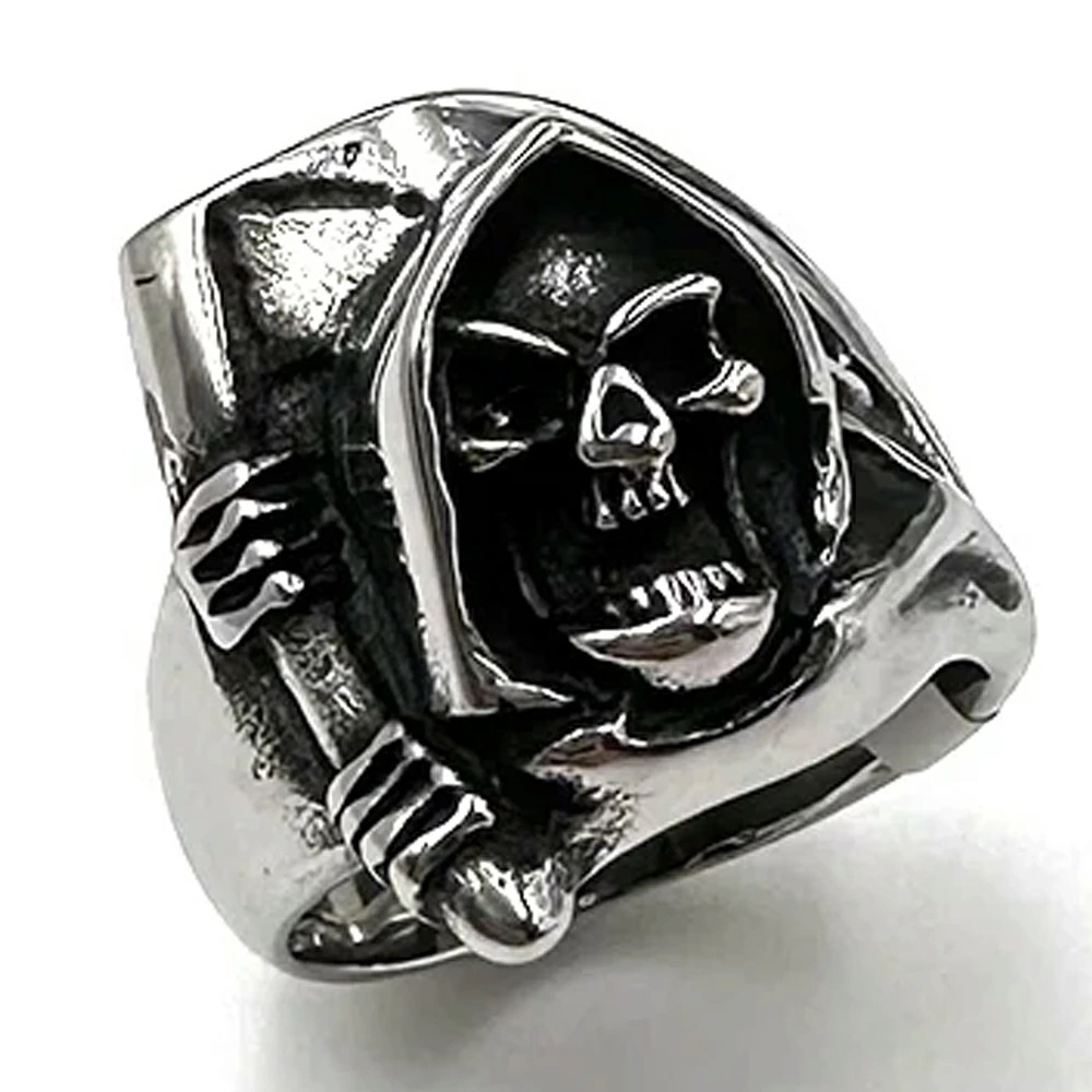 死神スカルステンレスリング（LRC157）指輪 31号 スカル 髑髏 大鎌 ドクロ 頭巾 プレゼント 男性 彼氏 親指 人差し指 中指 薬指 ギフト 誕生日 父の日 人気 r0198xxxxxxxx