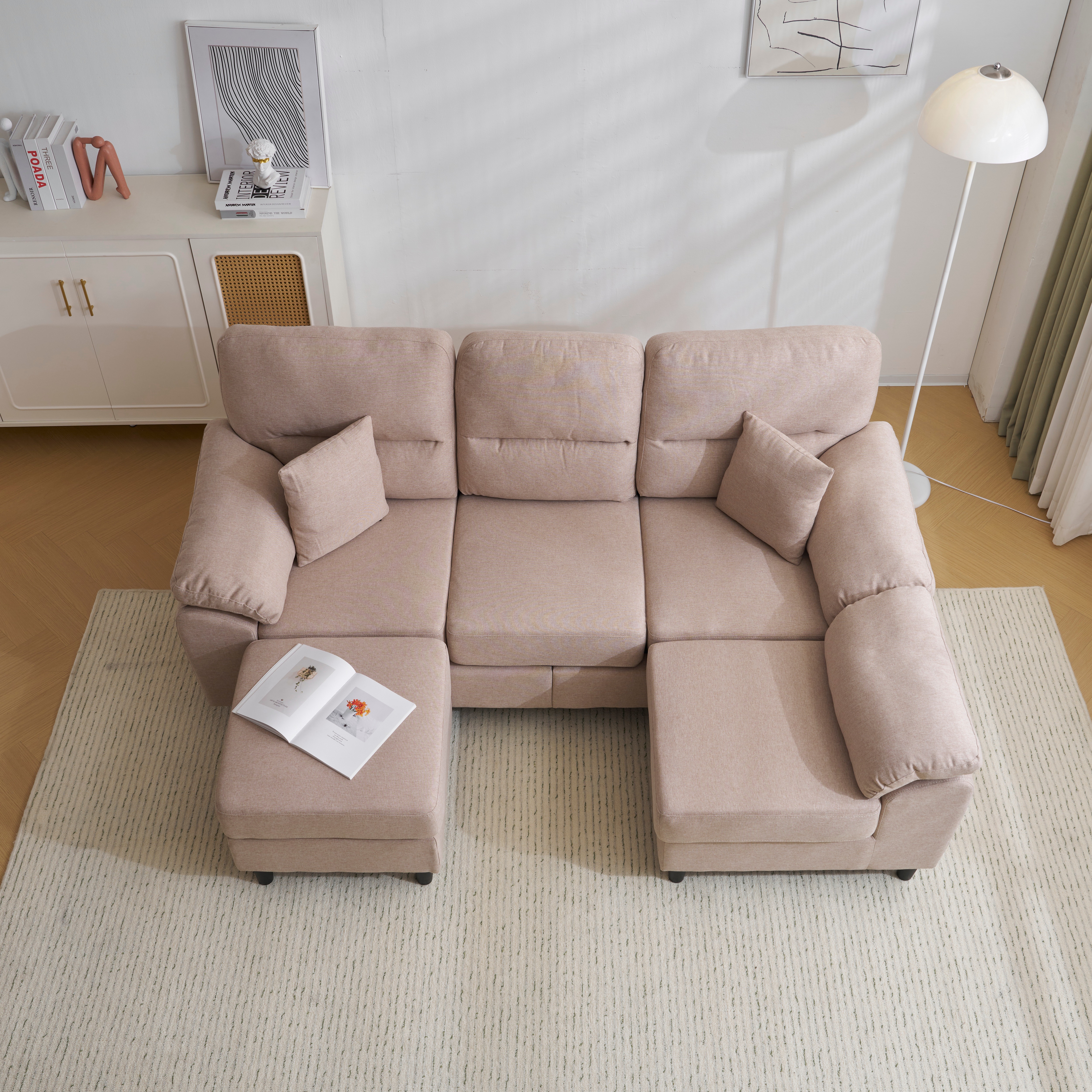 ソファ ソファーセット 5人掛け 2-5人掛け L字 クッション付き 肘付き コーナー ローソファー ローソファーセットGG6032 khaki FabricGGSP778