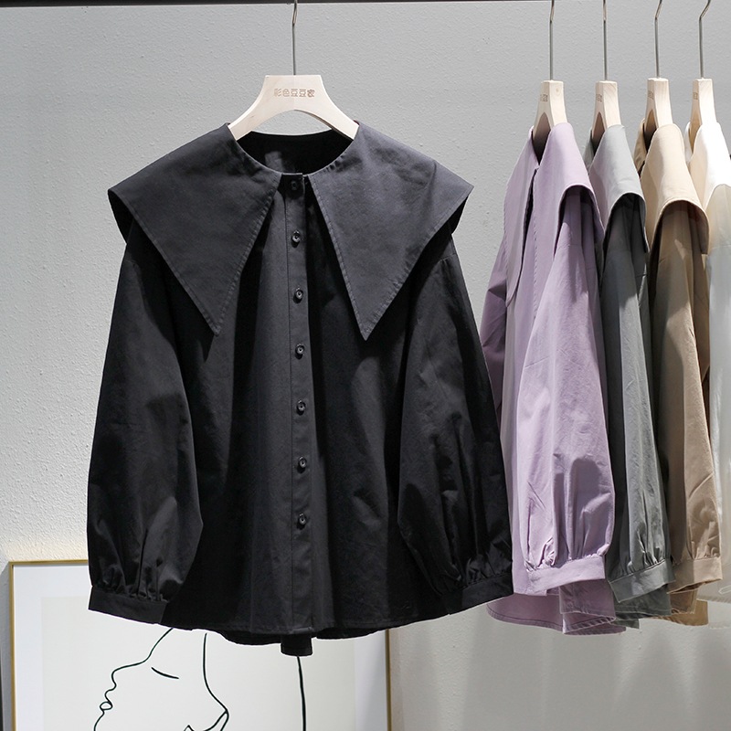 トップス シャツ ブラウス 袖あり 長袖 ラウンドネック 襟付き 大人可愛い きれいめ シンプル カジュアル 大人 上品 おしゃれ お洒落 大人女子 こなれ感 ラフ 無地 春 夏 秋 冬