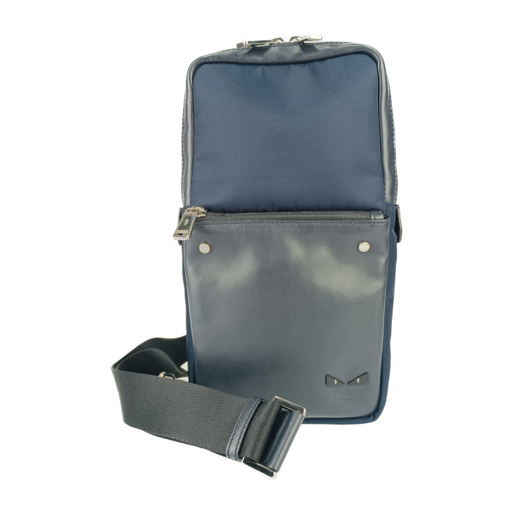 美品 FENDI フェンディ ボディバッグ バッグ バグズ ワンショルダーバッグ 7VZ033 ネイビー ブラック ナイロン レザー メンズ モンスター バグズアイ【本物保証】