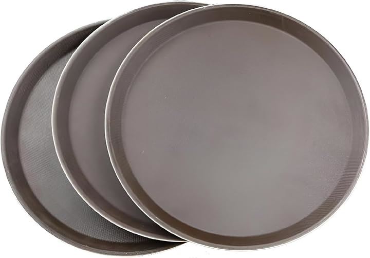 トレンチ お盆 滑らない トレイ ブラウン 3枚 業務用トレー カフェ レストラン(ブラウン, 40cm)