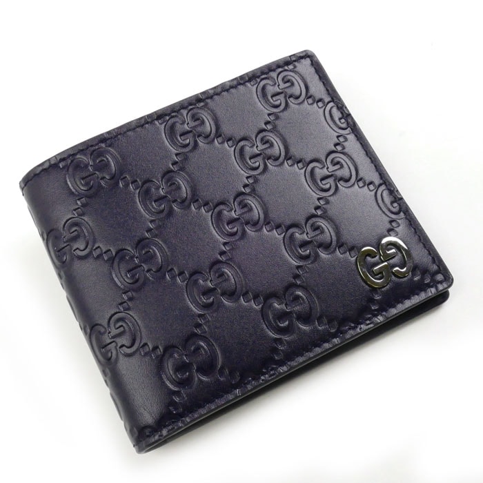GUCCI グッチ グッチシマ 札入れ 二つ折り財布 ネイビー 473916 メンズ 中古 美品