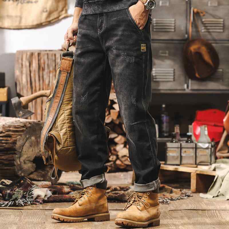 コーデ メンズ 用 シンプル ファッション オシャレ かっこいい 大きいサイズ ストリート 紳士 アメリカン レトロ ブラック ジーンズ ストレート カジュアル パンツ