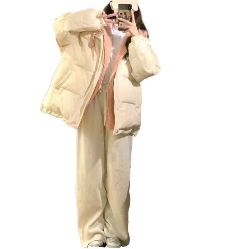 冬の甘い美のフェイク2枚のダウンジャケット