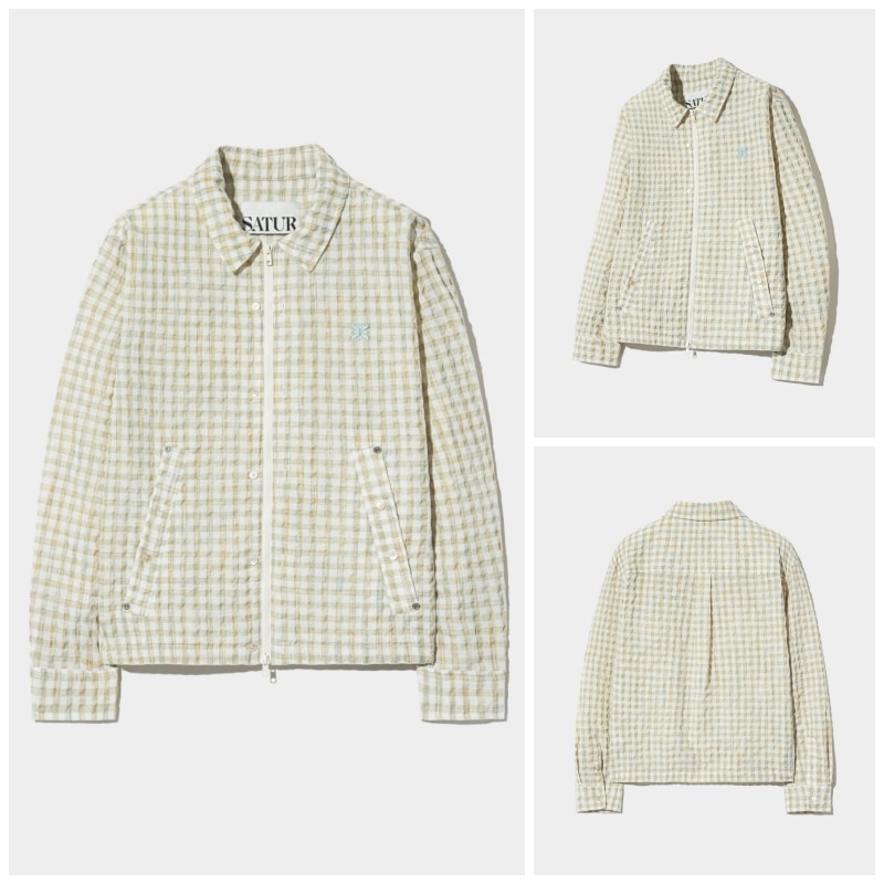 【SATUR】 WEEKEND SEERSCKER SHIRT JACKET : GREEN OATMEAL