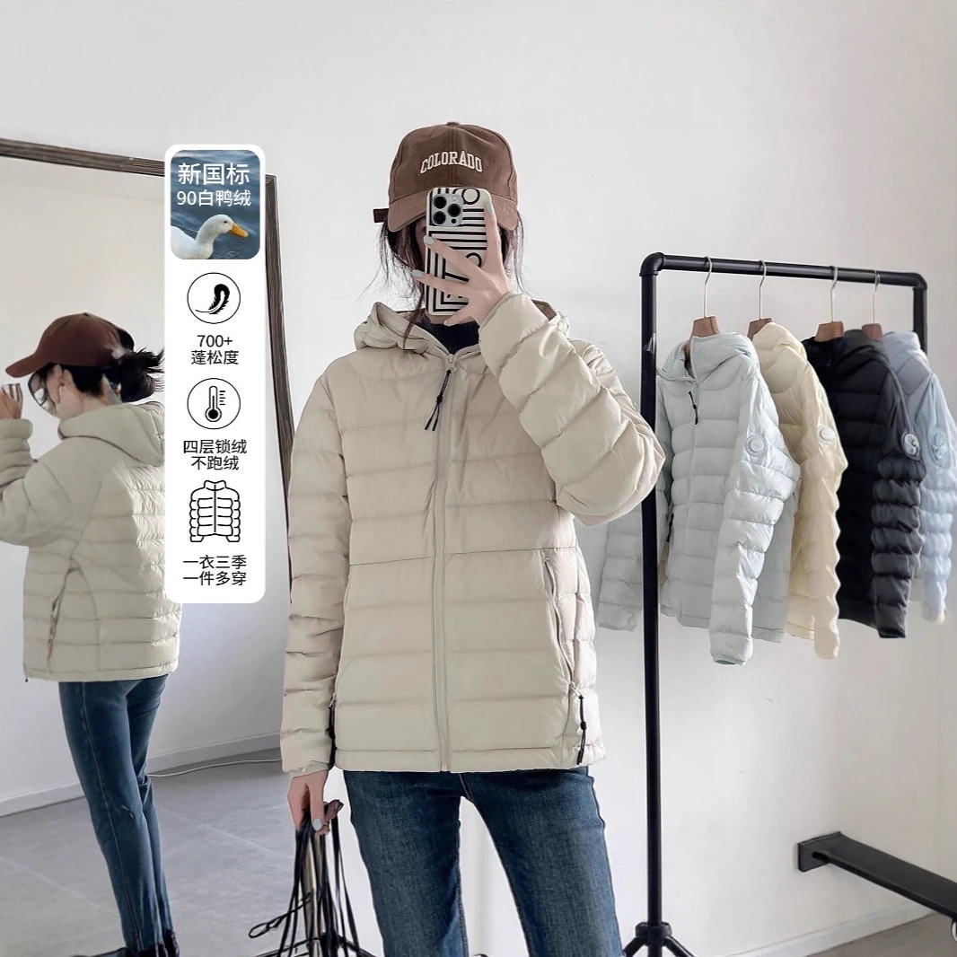 2025年秋冬新作 軽量ダウンジャケット レディース ゆったりフィット シンプル おしゃれ ショートスタイル ホワイトダックダウン90%コート トレンド