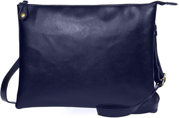 手ぶら以上 ショルダーバッグ 未満なら サコッシュ メンズ 薄型 A4 皮 革 軽量 uy27(04.ネイビー)