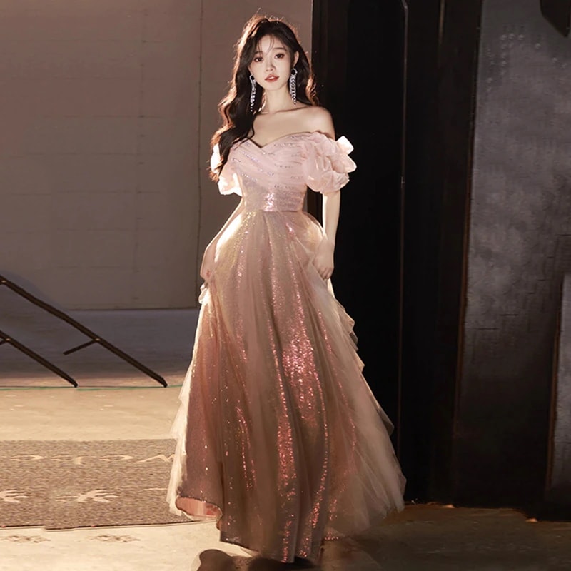 ワンショルダースパークリングイブニングドレスマーメイドプリンセス婚約花嫁ウェア誕生日ホストプリンセスドレス