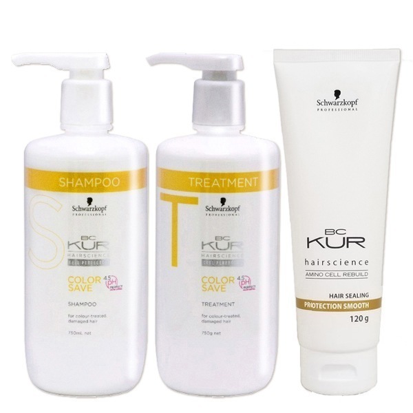 BCクア カラーセーブ シャンプー 750mL + トリートメント 750g + プロテクションスムース 120g セット