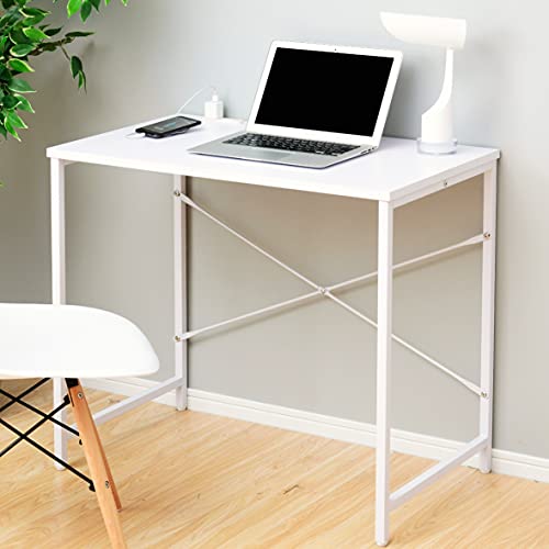 色：ホワイト サイズ：幅80(コンセント付き) 山善(YAMAZEN) デスク 幅80cm 2口コン