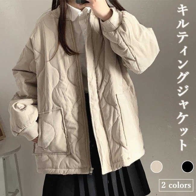 即納あり 中綿 レディース キルティング スタジャン ノーカラー 中綿 アウター 冬 キルティングコート ジャンパー