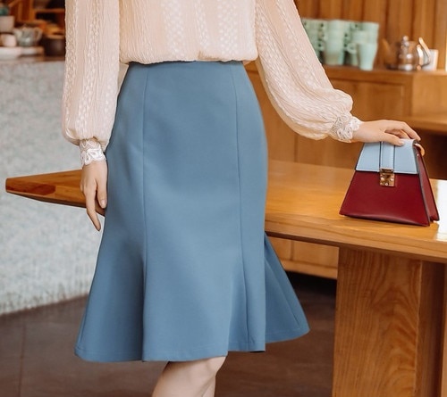 3399.フリルスカート（ブルー）2019 春夏 sale ボトムス 美ライン おしゃれ きれいめ カジュアル お出かけ お呼ばれ 女子会 通勤 通学 普段使い
