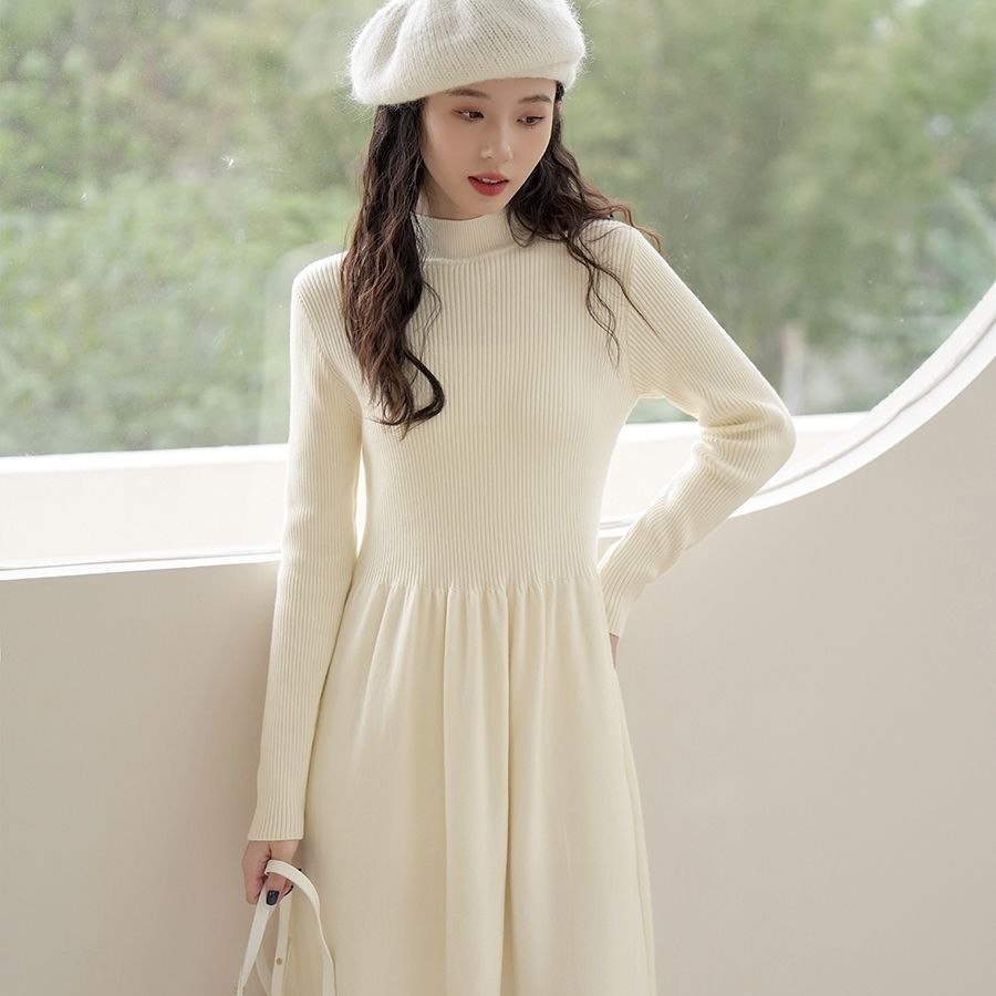 【1つ買うと10つ無料】秋と冬にコートを添えた太いドレスを着た小さな内側のニットドレス半分のカシミアカシミアセータースカート