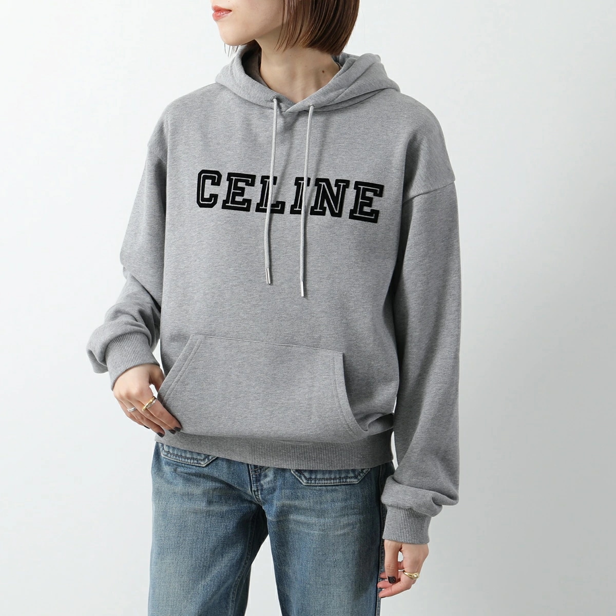 CELINE セリーヌ パーカー RY032510Z.08BQ レディース プルオーバー ロゴ フロッキープリント フーディ 長袖 スウェット 08BQ