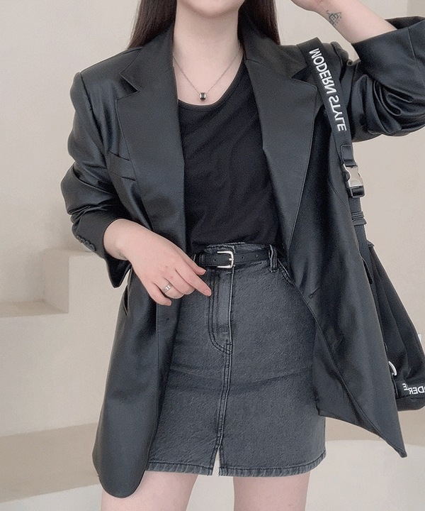 6239 レザー ボーイフィット オーバー ブレザー ジャケット(1color)