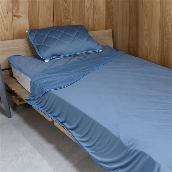 両面使える 冷感パイルケット シングル ブルー