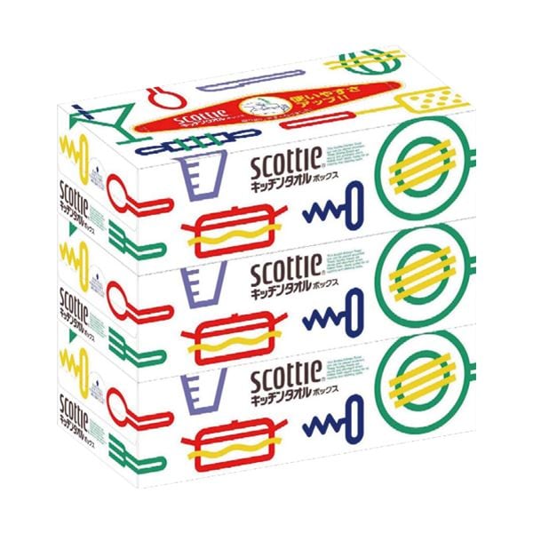 （まとめ）日本製紙クレシア スコッティ キッチンタオル ボックス 150枚（75組） 1パック（3箱） (×10セット)