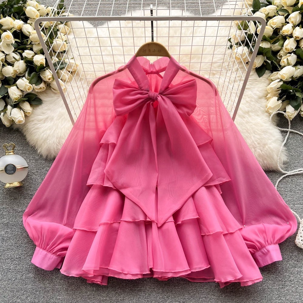 シフォンブラウス ブラウス シフォン 長袖 リボン 透け感 ドルマン 韓国 レディース 大きいサイズ オルチャン 個性的 おしゃれ 可愛い かわいい お洒落 高見え 白 黒