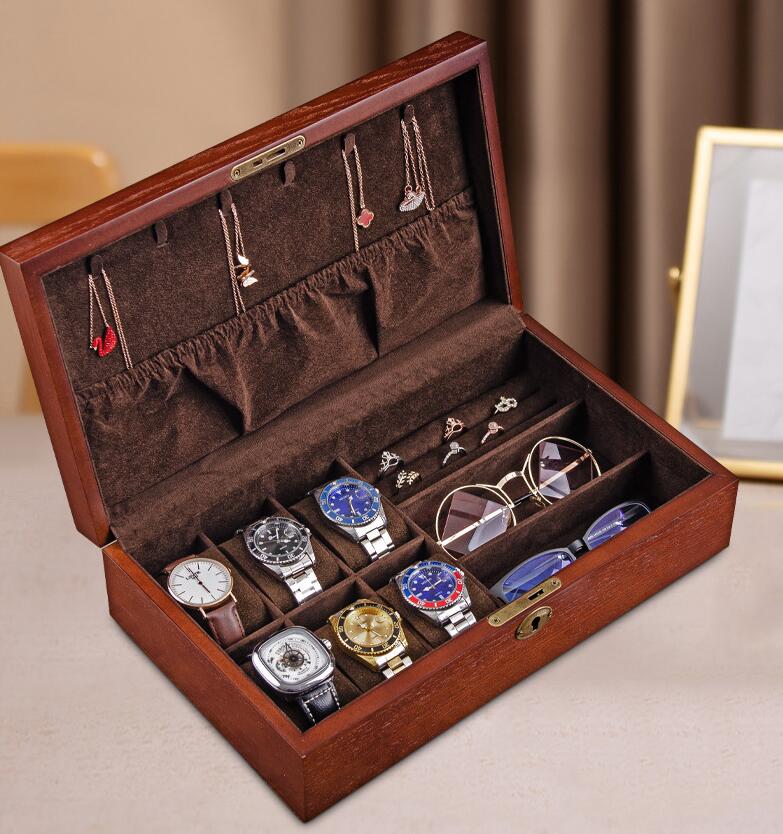 今がチャンスメガネケース 2本用眼鏡収納 木製　アクセサリーケース ジュエリーボックス 軽量大容量 引き出し 小物入れ アクセサリー 収納 おしゃれ ケース コンパクト 可愛い ネックレス ピアス リ