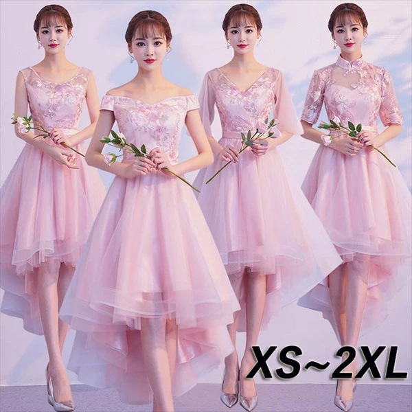パーティードレス フィッシュテール アシンメトリードレス ミモレ丈 ワンピース 結婚式 ブライズメイド ピンク ミモレ丈 20代 大人 ピアノ 発表会 大人 母の日 XS S M L XL 2XL d