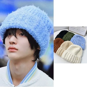 【オーダー番号③】799円ウォンビン　紺✕白　ネコ耳ニット帽 オーダー番号③】799円ウォンビン紺✕白ネコ耳ニット帽