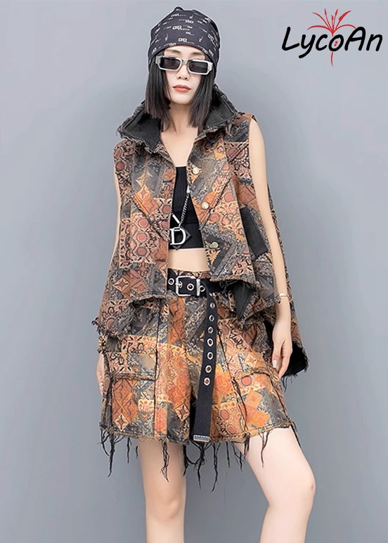 【LycoAn】レトロデザインダメージベスト /レトロ柄/ジレ/デニム LycoAn】レトロデザインダメージベスト /レトロ柄/ジレ/デニム