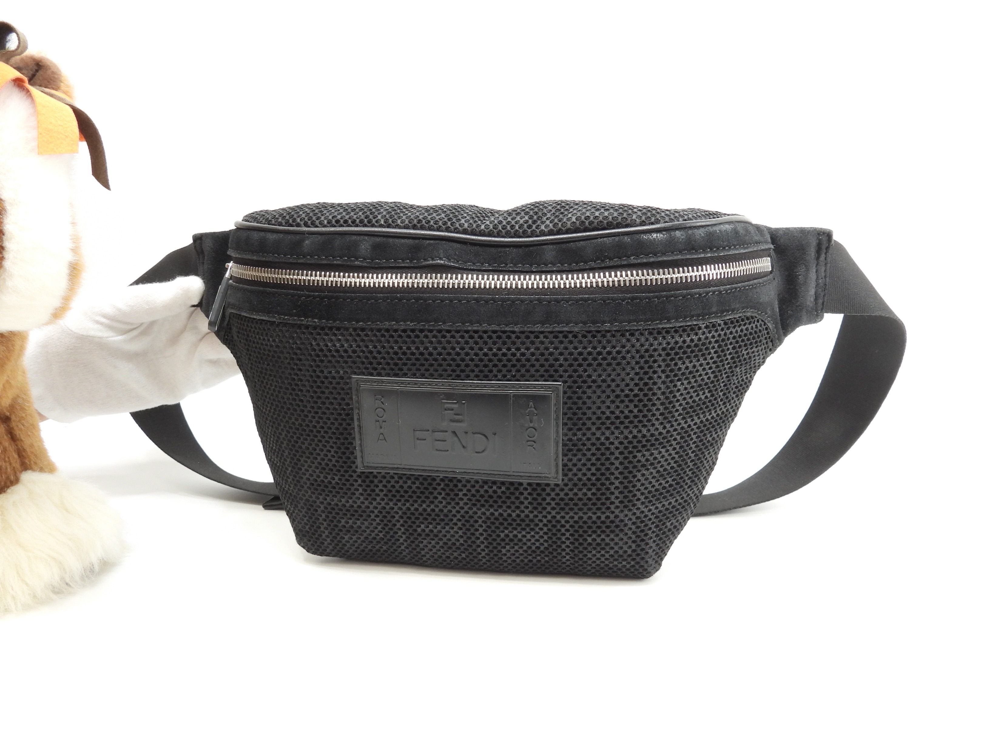 ボディバッグ ナイロンメッシュ 黒 ベルトバッグ 斜め掛けショルダーバッグ@ 1