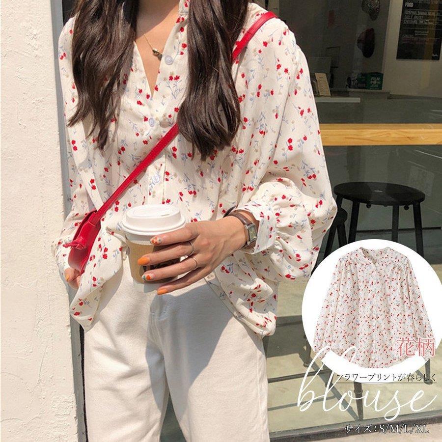 花柄 ブラウス レディース 長袖 とろみ シャツブラウス Vネック トップス 春夏秋 体型カバー シフォンブラウス 薄手シャツ バレンタイン 2023 プレゼント